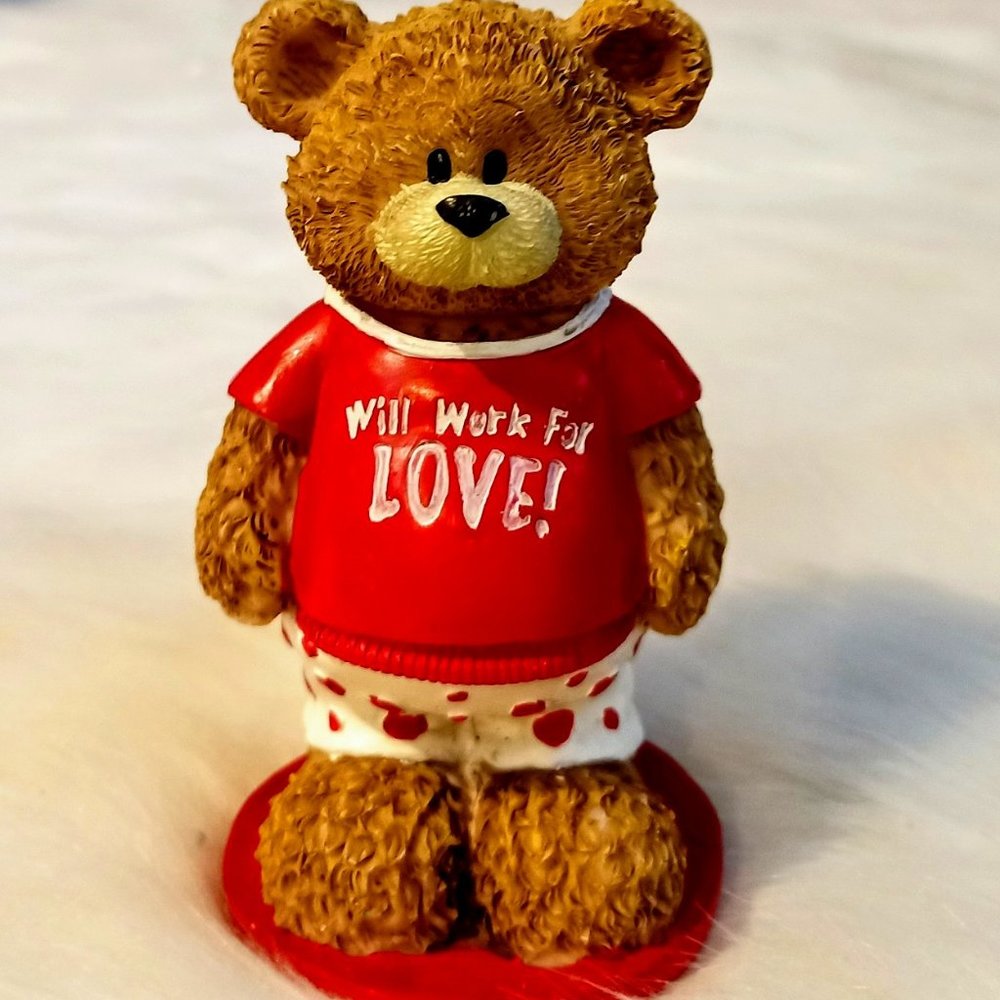 Ceramic "Will Work For Love" Bear Dressed in Heart